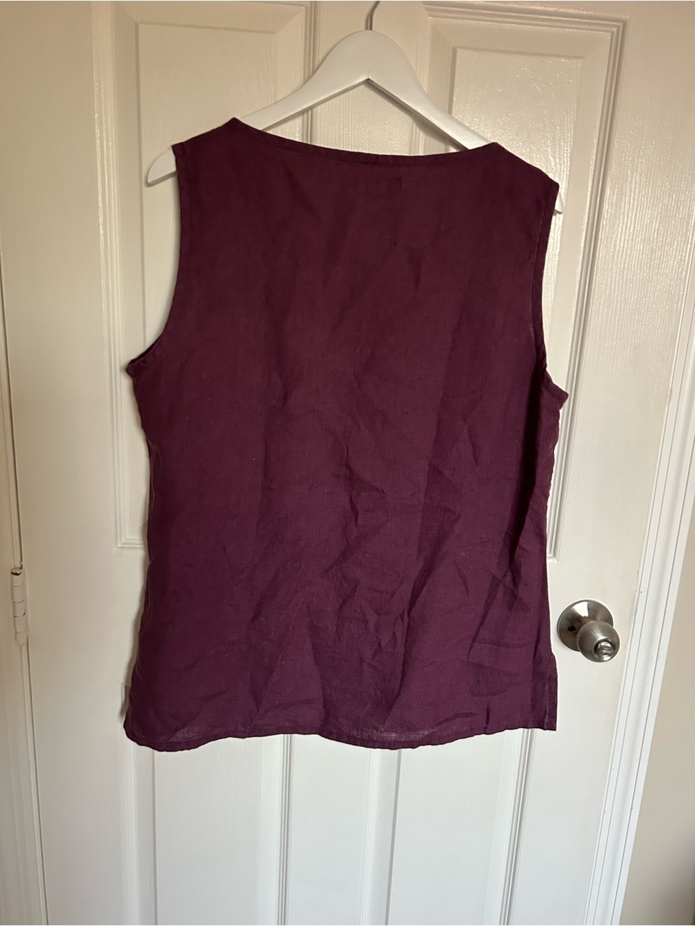 Flax Linen Sleeveless Tank Top in Plum - Picture 3 of 9